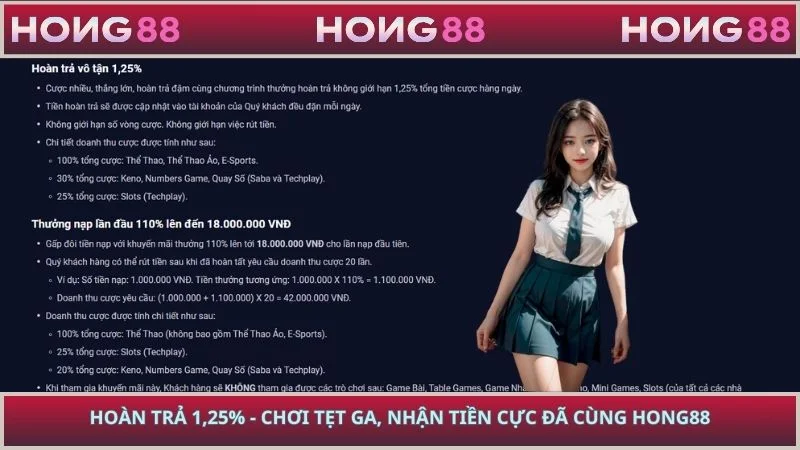 Hoàn Trả 1,25% - Chơi Tẹt Ga, Nhận Tiền Cực Đã Cùng HONG88
