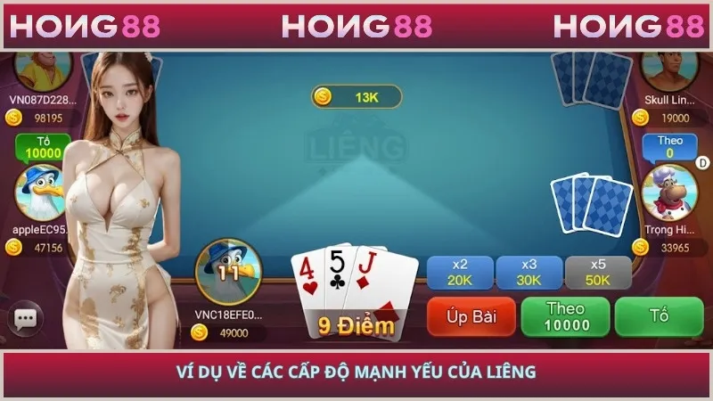 Ví dụ về các cấp độ mạnh yếu của liêng